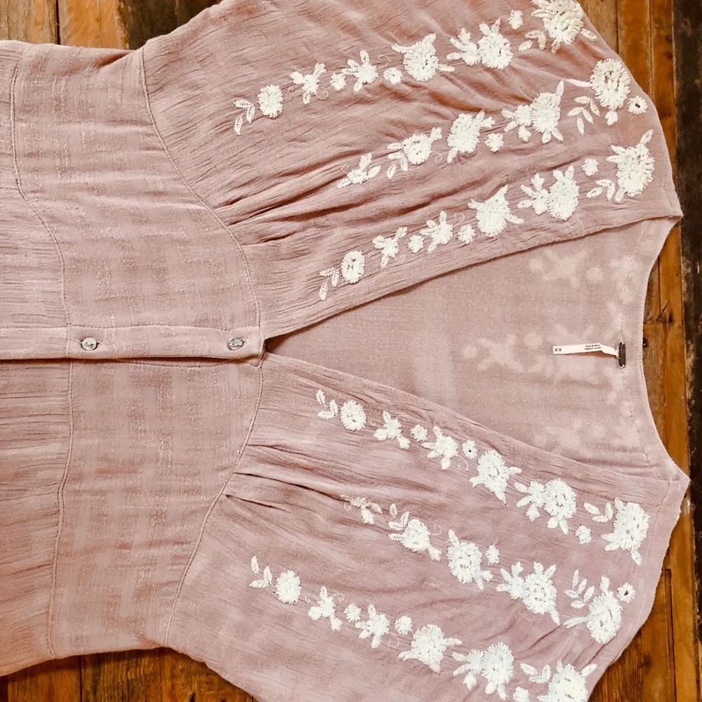 Free People Blush Pink Embroidered Midi Dress
